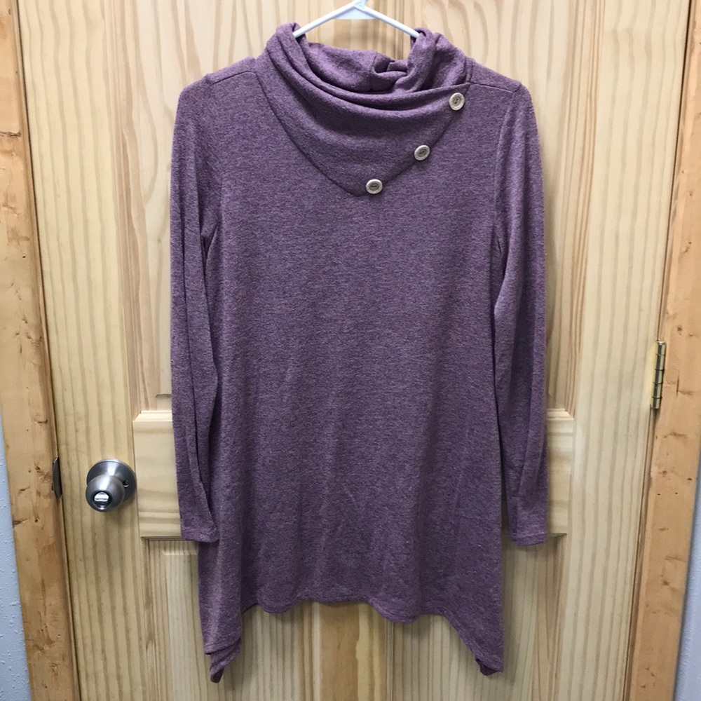 Cowl Neck Long Sleeve Shirt w/Buttons